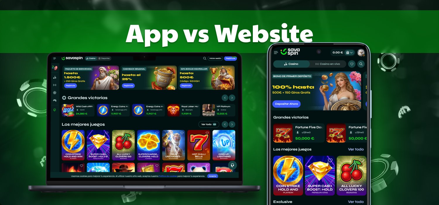 Aplicación móvil frente a sitio web de casino